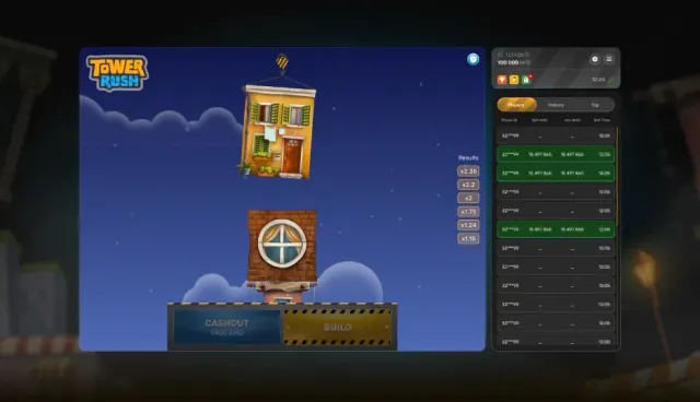 Tower Rush round history panel where the server seed is revealed after the round